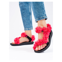 Designové dámské růžové sandály bez podpatku
