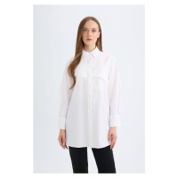 DEFACTO Relax Fit Shirt Collar Poplin Basic Plain Long Sleeve White Shirt Tunic