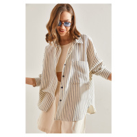 Bianco Lucci Women's Striped Single Pocket Oversize Shirt