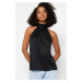 Trendyol Black Stand Up Collar Pleated Knitted Blouse