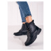 Výborné dámské kotníčkové boty černé na plochém podpatku