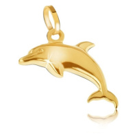Přívěsek ze žlutého 14K zlata - blyštivý trojrozměrný skákající delfín