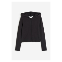 H & M - Žebrovaná bunda's kapucí - černá