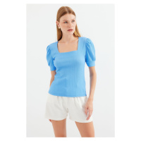 Bigdart 0409 Square Neck Knitted Blouse - Blue