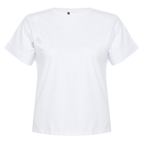 Trendyol Curve White Embroidery Detailed Basic 100% Cotton Knitted T-shirt