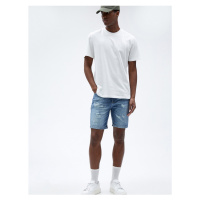 Koton Ripped Denim Shorts With Pocket Detailed Button Button.