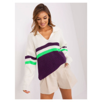 Ecru-tmavě fialový oversize svetr s vlnou