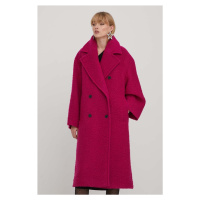 Vlněný kabát HUGO růžová barva, přechodný, dvouřadový