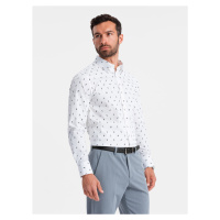 Ombre Men's SLIM FIT patterned cotton shirt - white