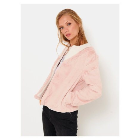 Světle růžová bunda z umělého kožíšku CAMAIEU Camaïeu
