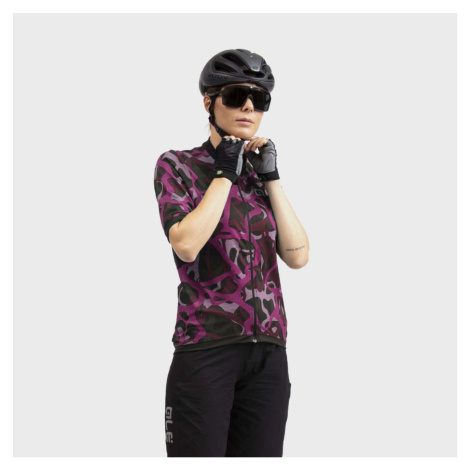 ALÉ Cyklistický dres s krátkým rukávem - WOODLAND GRAVEL LADY - fialová/černá/růžová