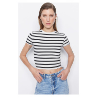 Trendyol White Stripe Baby Overlock Detail Fitted/Situated Crop Corduroy Knitted Blouse