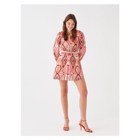 LC Waikiki Lcw Vision Red Print Long Sleeve Satin Women's Shirt Dress