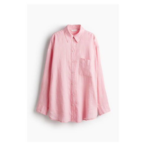 H & M - Oversized lněná košile - růžová H&M