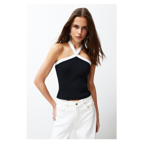 Trendyol Black Color Blocked Barbell Ribbed Stretchy Knitted Blouse
