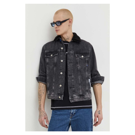 Džínová bunda Karl Lagerfeld Jeans pánská, černá barva, přechodná