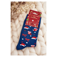 Pánské bavlněné vánoční ponožky s tmavě modrými vzory