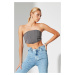 Trendyol Gray Crop Underwire Knitted Blouse