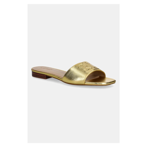 Kožené pantofle Lauren Ralph Lauren Everley Sld dámské, zlatá barva, 802970531002