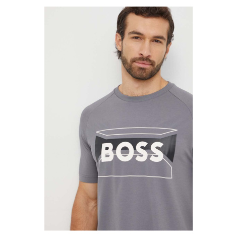 Bavlněné tričko Boss Green šedá barva, s potiskem Hugo Boss