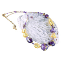 Lampglas Unikátní náhrdelník Violet Shine s 24karátovým zlatem v perlách Lampglas NRO11