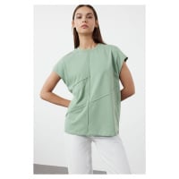 Trendyol Mint 100% Cotton Oversize/Wide Fit Knitted T-Shirt with Piping Detail