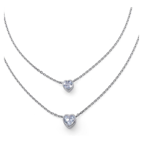 CRYSTalp Dvojitý stříbrný náhrdelník Srdce s krystaly 30527.S
