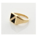 Luxusní prsten ze žlutého zlata s onyxem a zirkony PP014F + DÁREK ZDARMA