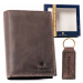 Dárková sada: kožená peněženka bez zapínání a klíčenka