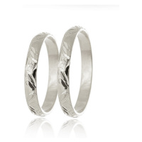 Snubní prsteny z bílého zlata půlkulaté ryté SNUB0137B + DÁREK ZDARMA