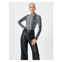 Koton Long Sleeve T-Shirt Half Turtleneck Leopard Print