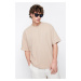 Trendyol Camel Oversize/Wide Cut Crew Neck Short Sleeve Basic Texture T-shirt