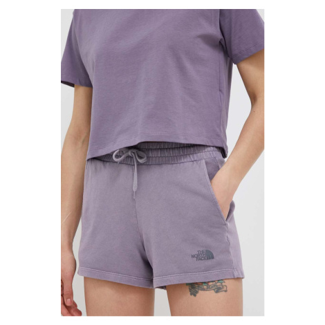 Bavlněné šortky The North Face fialová barva, hladké, high waist