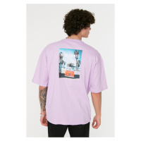 Trendyol Lilac Oversize/Wide Cut Crew Neck Short Sleeve Photo Printed 100% Cotton T-Shirt