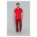 Pánské pyžamo Narwik, krátký rukáv, dlouhé nohavice - červená/potisk