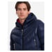 Men's winter quilted jacket of combined materials - navy blue V2 OM-JAHP-0145