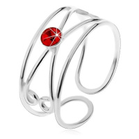Prsten ze stříbra 925 - kulatý červený zirkon, dvojitá smyčka, nastavitelný