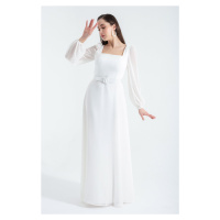 Dámské bílé šaty Lafaba s čtvercovým výstřihem z dlouhého šifonu