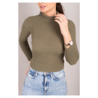 armonika Women's Dark Green Neck Ribbed Knitwear Sweater