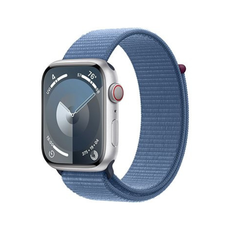 Apple Watch Series 9 45mm Cellular Stříbrný hliník s ledově modrým provlékacím sportovním řemínk