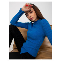 Tmavě modrý dámský asymetrický pruhovaný svetr