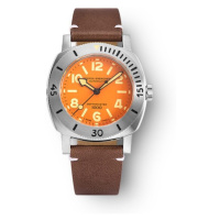 Nivada Grenchen Depthmaster Numerals Orange - Brown Leather White Stitching