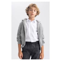 DEFACTO Boy's Gray Hooded Knitwear School Cardigan