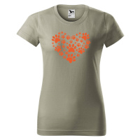 DOBRÝ TRIKO Dámské tričko s potiskem Psí tlapky srdce Barva: Světlá khaki