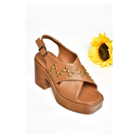 Fox Shoes S996121009 Camel Thick Heel Women Sandal