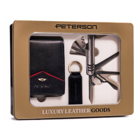 Dárková sada: pánská kožená peněženka, kapesní nůž a klíčenka Peterson