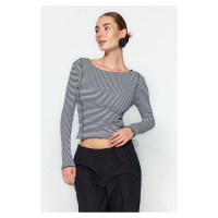 Trendyol Black Striped and Ribbed Ribbed Fitted Stretch Knitted Blouse