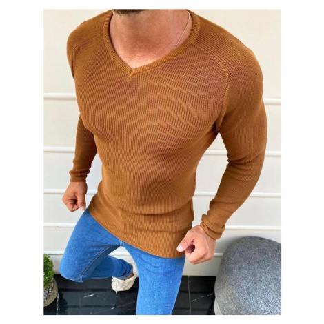 Karamelový svetr pro muže Hnědá BASIC