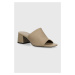 Pantofle Calvin Klein HEEL MULE 45 MONOCQ dámské, béžová barva, na podpatku, HW0HW01936