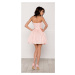 Společenské dámské šaty na ramínka krajkové s kolovou sukní růžové - Růžová / - Sherri